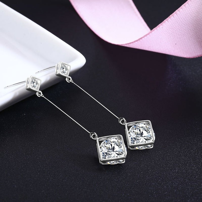 SBLING Platinum-Plated Cubic Zirconia Drop Earrings, 3.9 cttw, Cube - Image 3